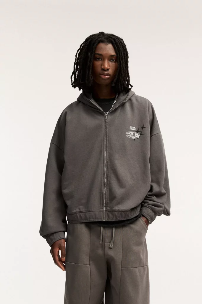 Hoodie Índigo Lavado con Cremallera